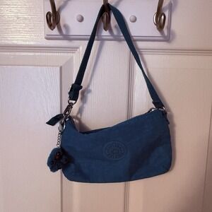 KIPLING Women's Shoulder Bag Small Blue Zip Top Purse Monkey Gorilla Nah Charm